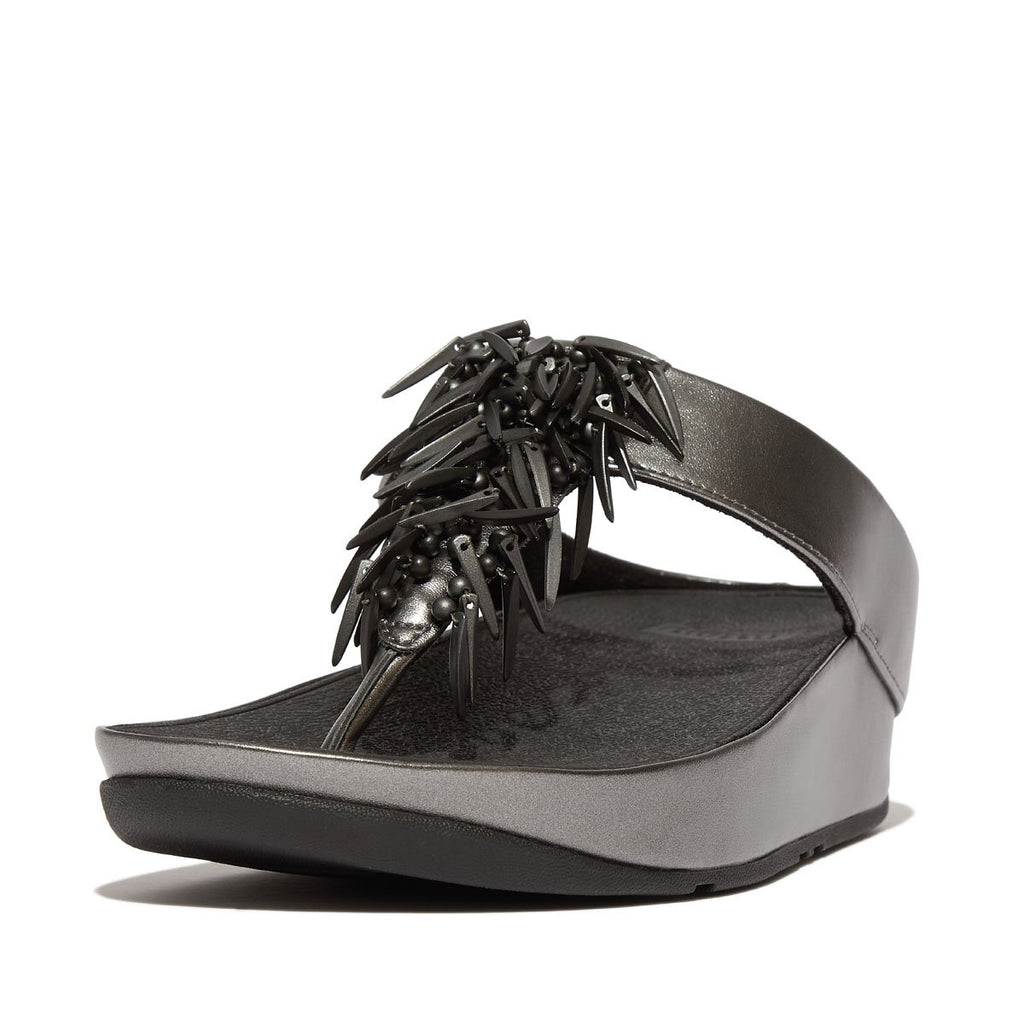 Fitflop Rumba Beaded Toe Post Pewter Blk