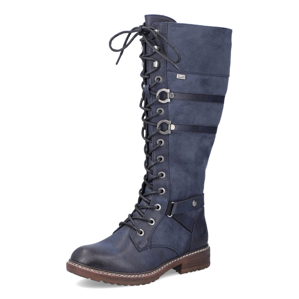 Navy leather knee length boots online